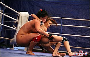 Hot wrestling match between Abelia and Catherina