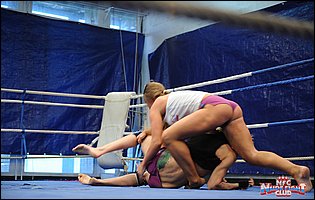 Hot wrestling match between Angel Long and Cathy Heaven