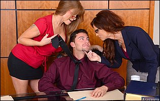 Darla Crane and Syren Demer seducing a young guy in the office