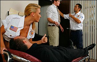 Hot paramedic Rachel Starr fucking a handsome man with huge cock
