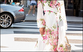 Alex Grey in beautiful long dress and high heels posing outdoor