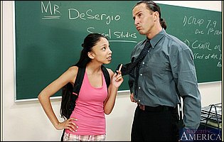 Cute schoolgirl Alexis Love seducing a teacher