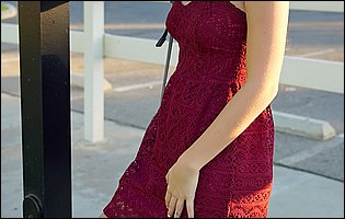 Young cutie Alyce Anderson in sexy dress poses outdoor