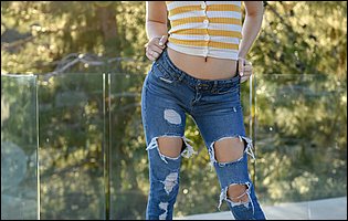 Cute teen Anastasia Knight takes off her t-shirt and jeans
