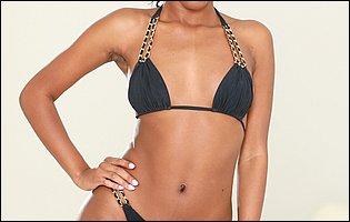 Ebony beauty Ashley Leigh takes off her sexy black bikini