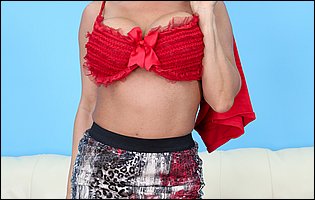 Ava Devine strips red t-shirt and underwear and exposes hot body