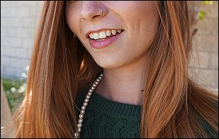 Cute redhead Ava Parker strips off her sexy outfit and exposes tight body outdoor