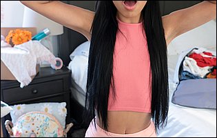 Bianca Bangs strips off her pink top and skirt