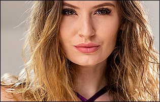 Gorgeous brunette Candice Demeliza strips off her sexy dress and purple underwear