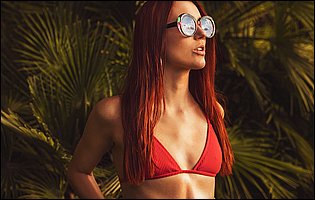 Charlie Red in red bikini exposes hot tight body