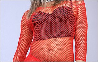 Dani Dior in red fishnet posing and getting fucked pretty hard