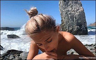 Eva Elfie gives head and gets banged on the beach