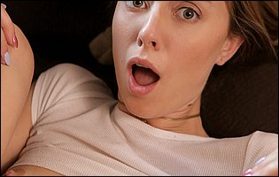 Cute teen Haley Reed in pink t-shirt getting fucked by her step father