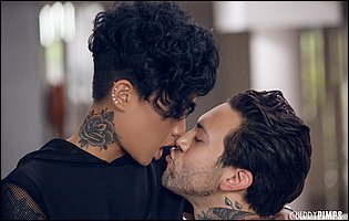 Honey Gold in black knee socks getting fucked by tattooed guy