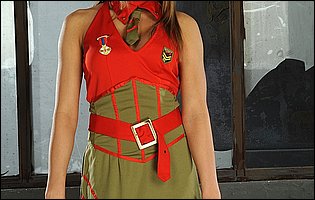 Irina Bruni in sexy uniform getting fucked hard by two soldiers