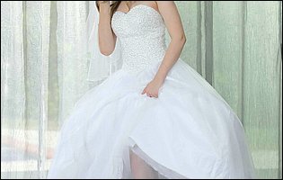 Beautiful bride Jillian Brookes stripping and teasing