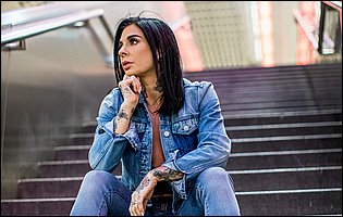 Joanna Angel strips her sexy denim outfit