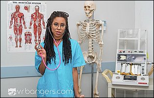 Sexy doctor Kira Noir gives blowjob and gets fucked in POV