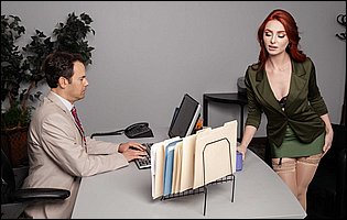 Gorgeous redhead Lacy Lennon fucking her co-worker in the office