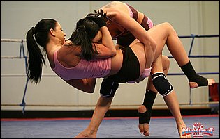 Hot wrestling match between Larissa Dee and Liz Valery