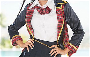 Marica Hase in school uniform strips outdoor