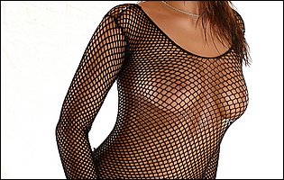 Marketa Brymova in sexy fishnet poses in front of the camera