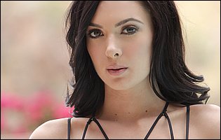 Gorgeous brunette Marley Brinx exposing hot body and beautiful bald pussy
