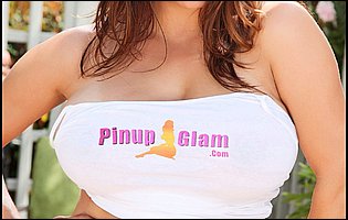 Busty beauty Monica Mendez showing off her huge boobs outdoor