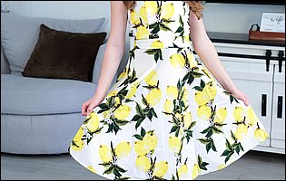 Myra Moans posing in beautiful dress