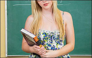 Cute student Samantha Rone stripping and posing naked in classroom
