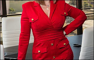 Sara Jay strips off her red dress and underwear in the office