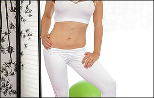 Sarah Vandella in white yoga pants strips for camera