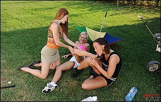 Sasha Rose, Denisa Heaven & Linet A Lynette sucking their toes outdoor