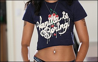 Skin Diamond in sexy t-shirt and jeans stripping and posing naked