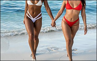Teanna Trump and Vicki Chase exposing hot bodies on the beach