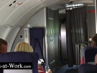 Gorgeous flight attendant Elena Koshka giving blowjob and getting fucked
