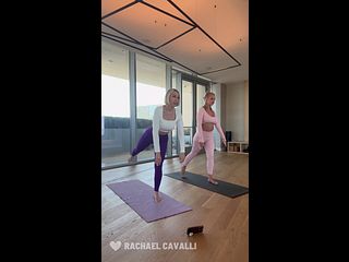 Yoga MILFs Rachael Cavalli and Mellanie Monroe having lesbian fun