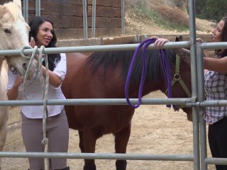 Missy Martinez and Lylith Lavey having hot sex in the barn