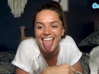 Beautiful brunette Tori Black in white t-shirt and dildoing her pussy