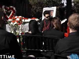 Horny widower fucking Marley Brinx at his wife's funeral